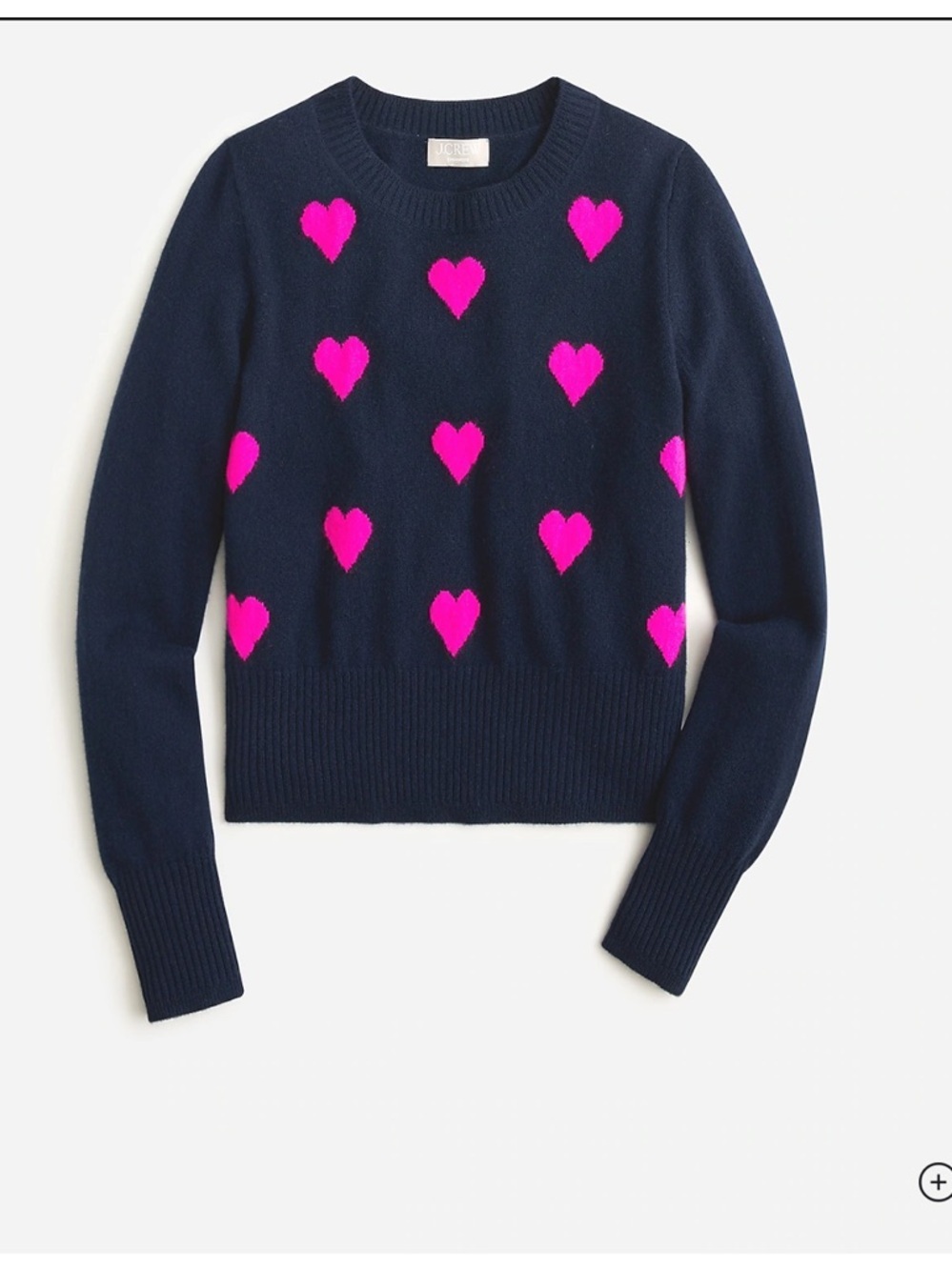 J.Crew Cropped Cashmere Heart Print Sweater Size M Navy Pink Crewneck